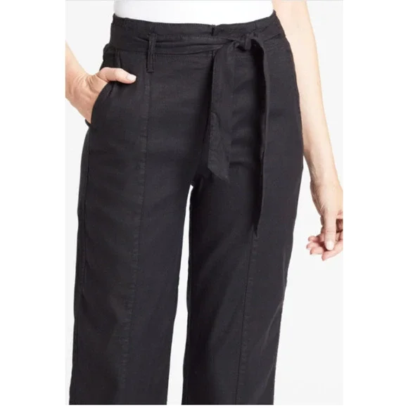 LEVEL99 NWT Bette Seamed Tie Waist Linen Straight Leg Trouser in Black // 00 - Picture 3 of 14